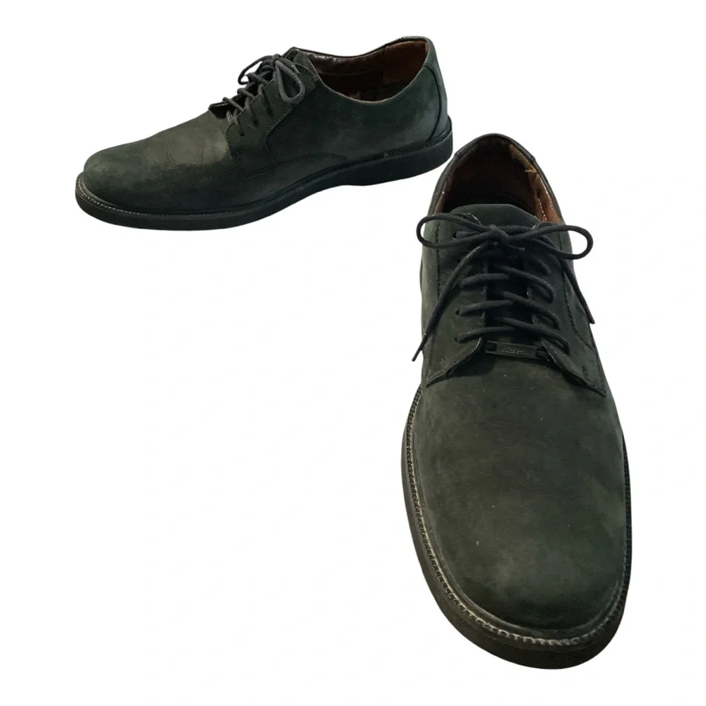 CLARKS Green Suede Oxfords Mens Sz 12 Gray Waterproof Lace up Preppy Derby Shoes